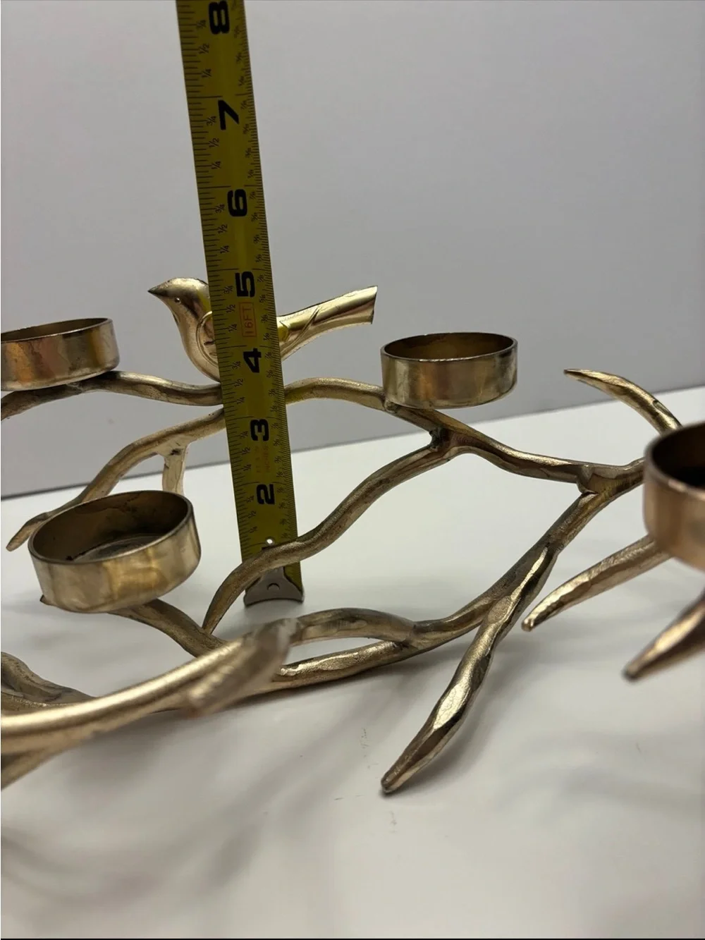 Vintage gold, color, bird and branch five votive candle holder decor